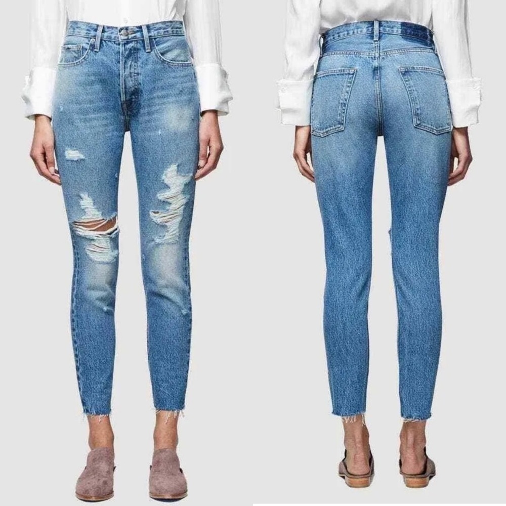 FRAME Le Original Rigid Skinny Jeans | High Rise Distressed Light Wash | Size 24
